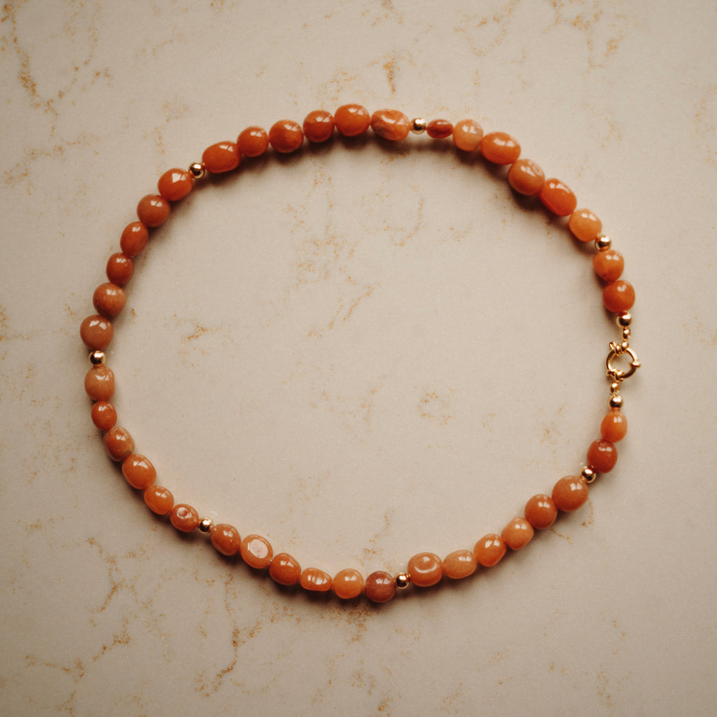 Collier Edelsteen Ava - Aventurijn - pebble oranjebruin met bal