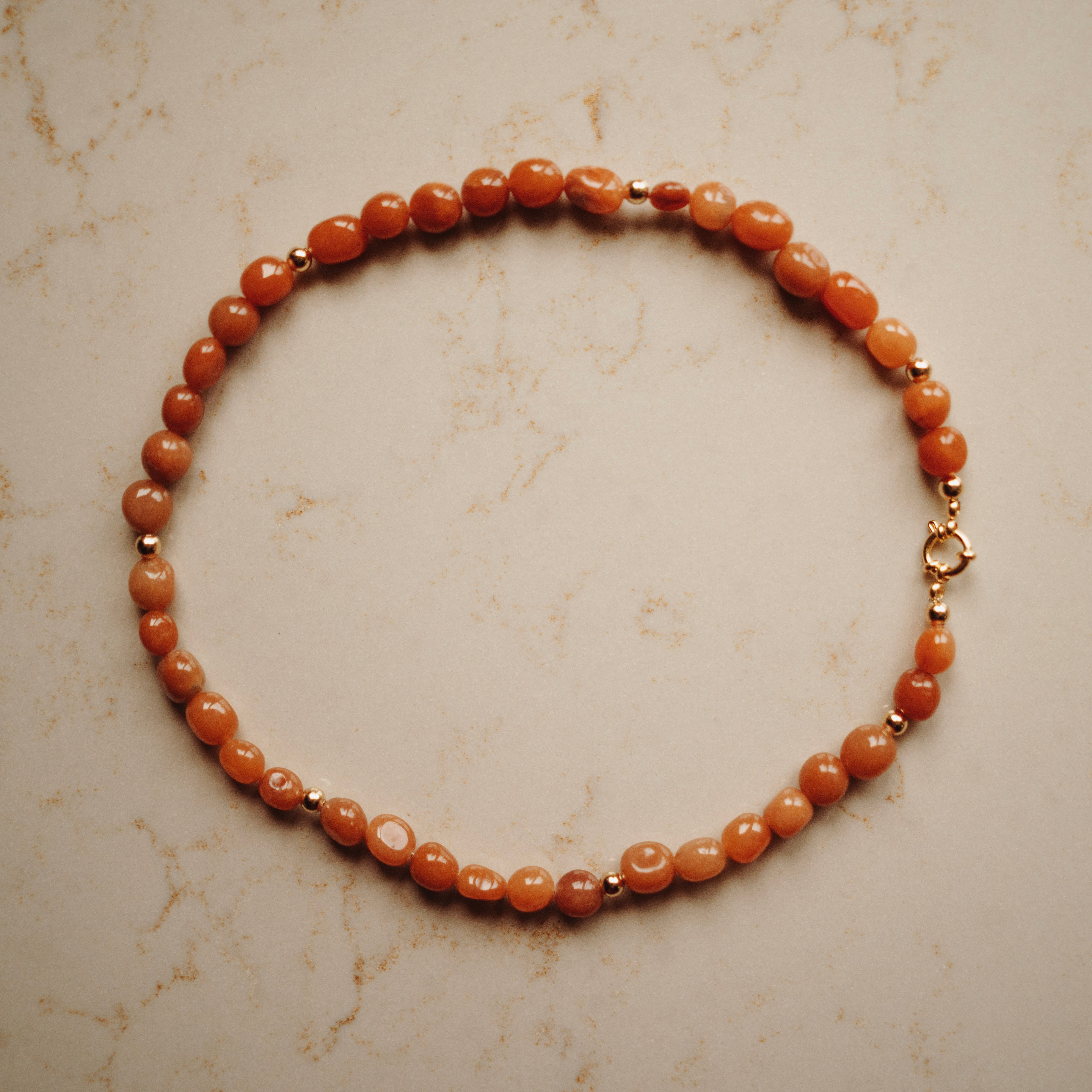 Collier Edelsteen Ava - Aventurijn - pebble oranjebruin met bal