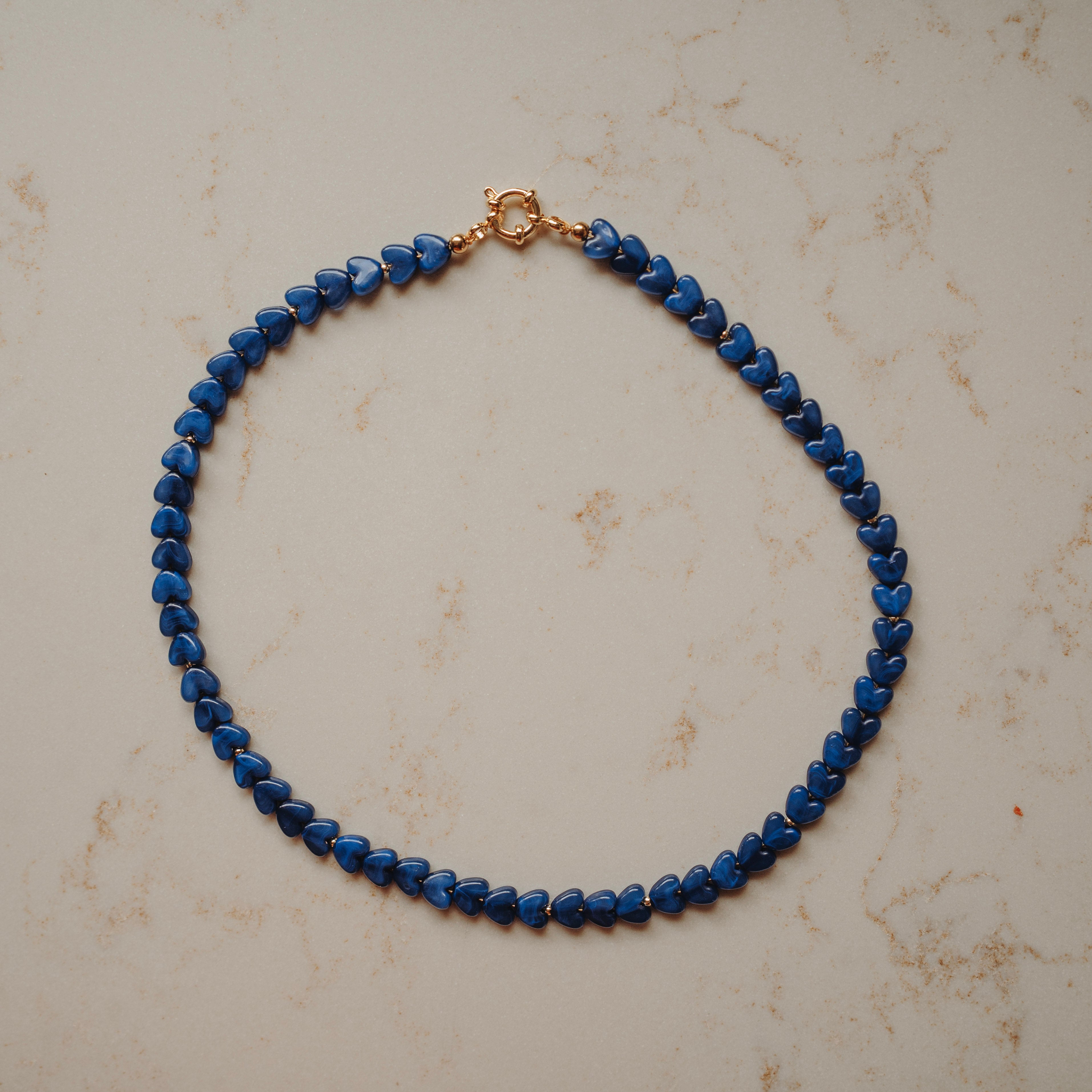 Collier Roos - hartjes blauw