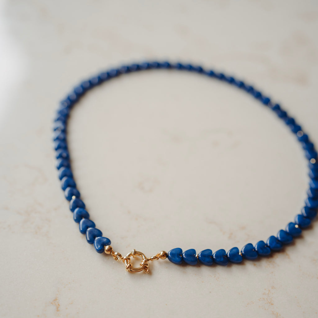 Collier Roos - hartjes blauw