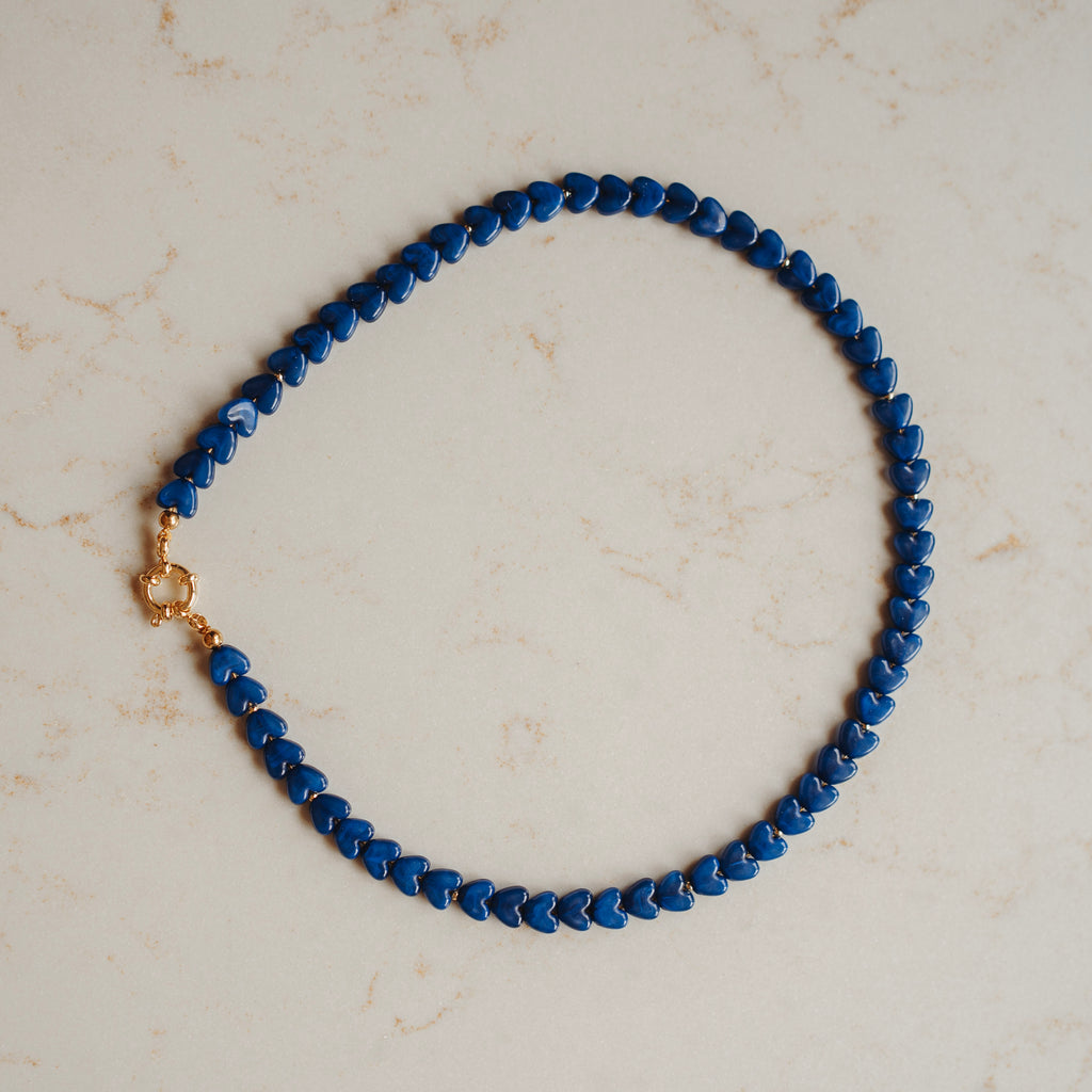 Collier Roos - hartjes blauw