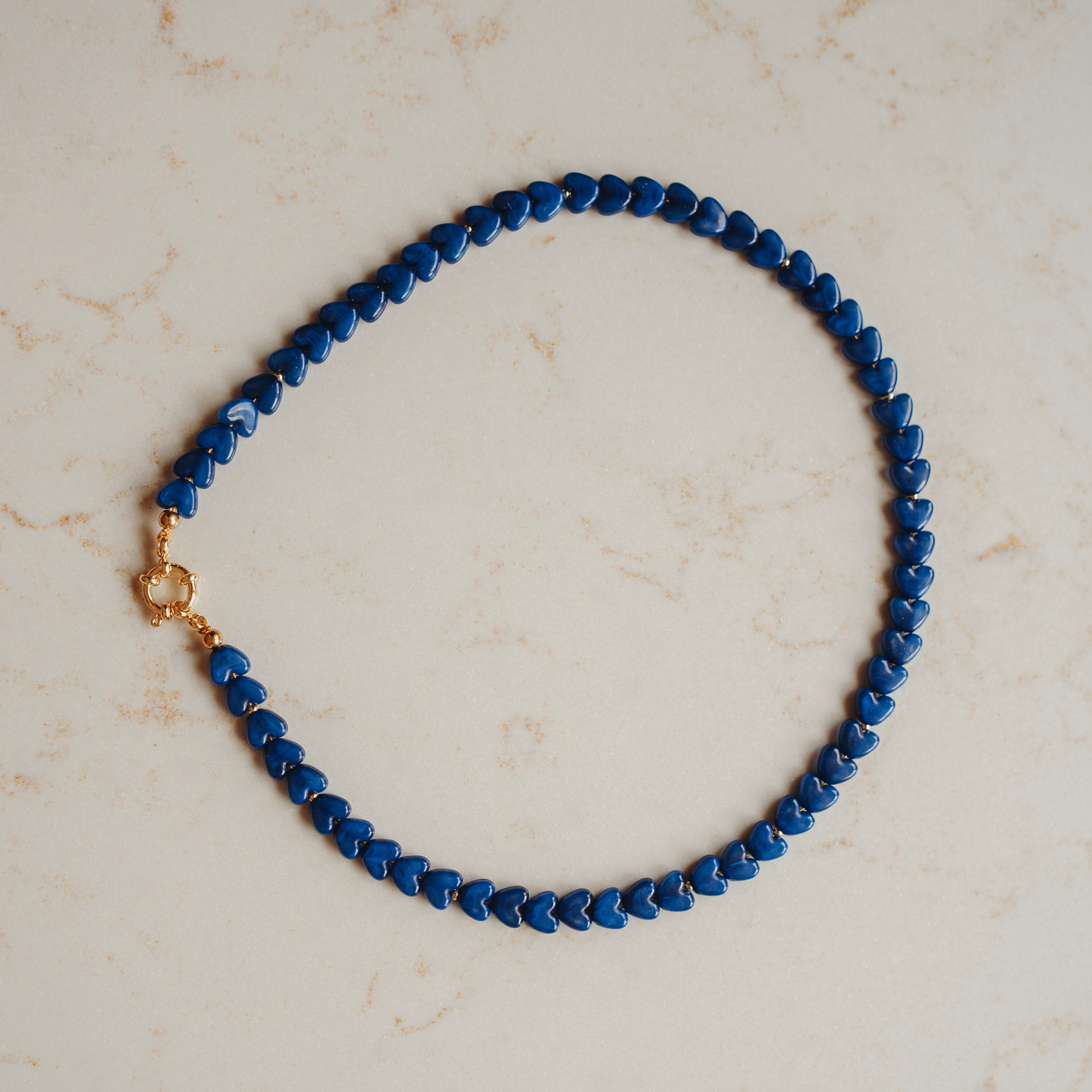 Collier Roos - hartjes blauw