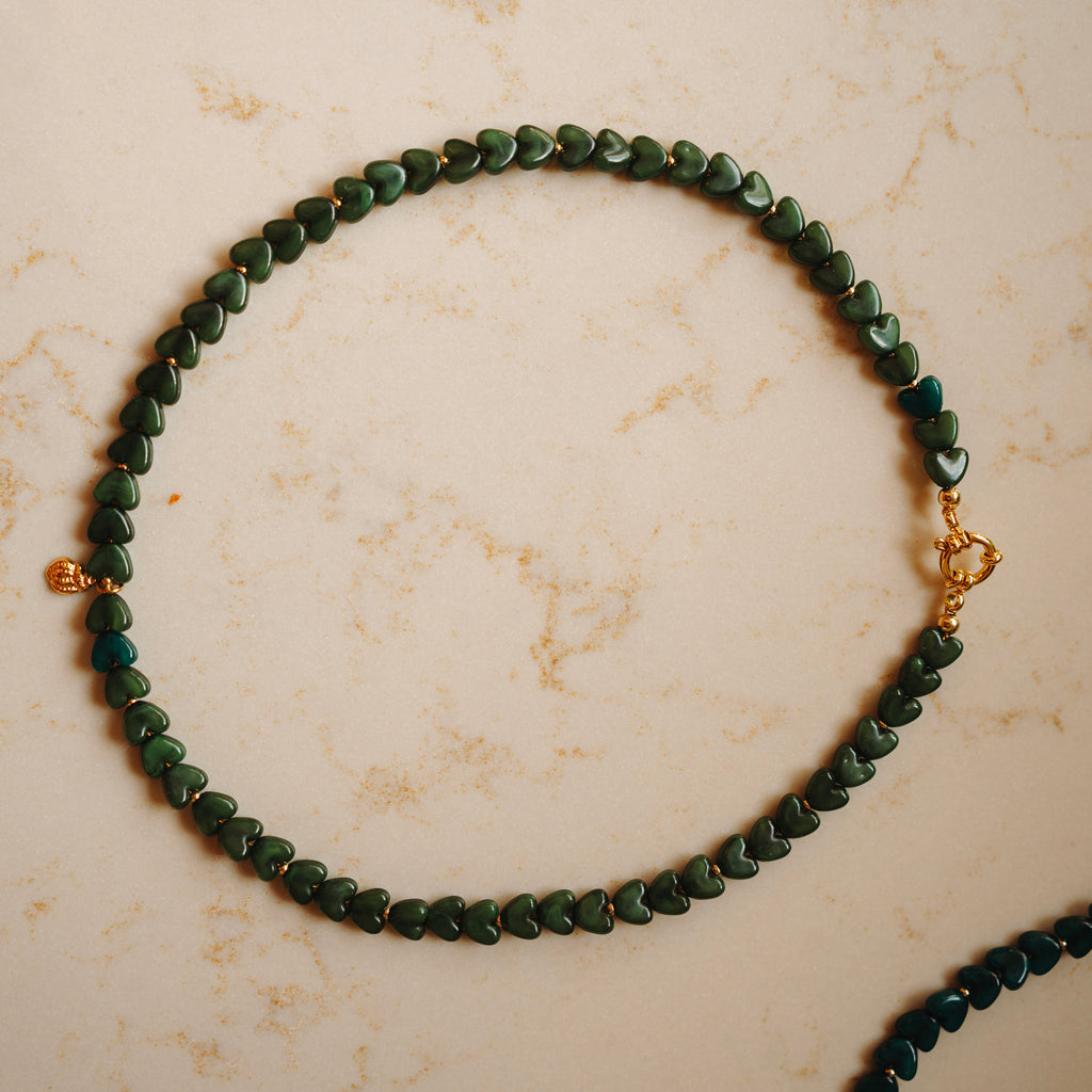 Collier Jessica - hartjes groen met bedel