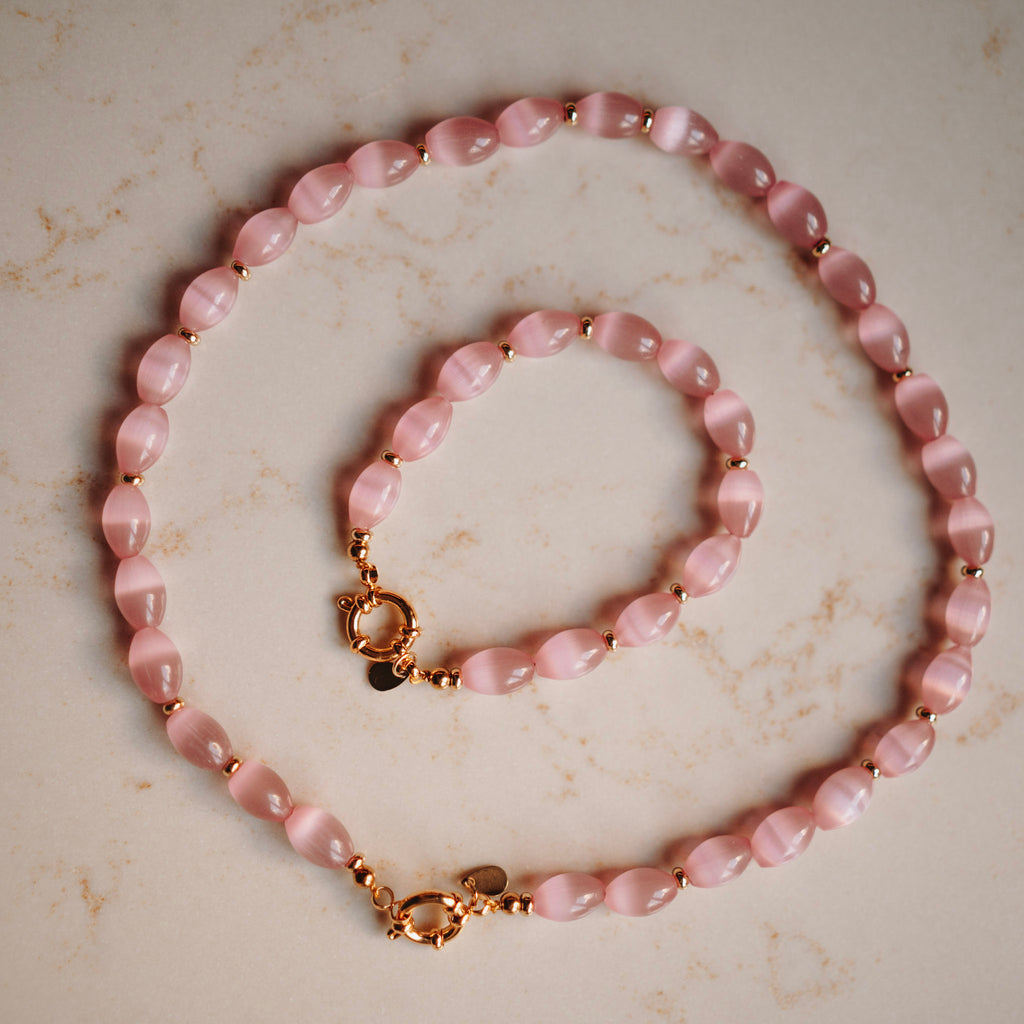 Collier Katinka - roze cateye effect