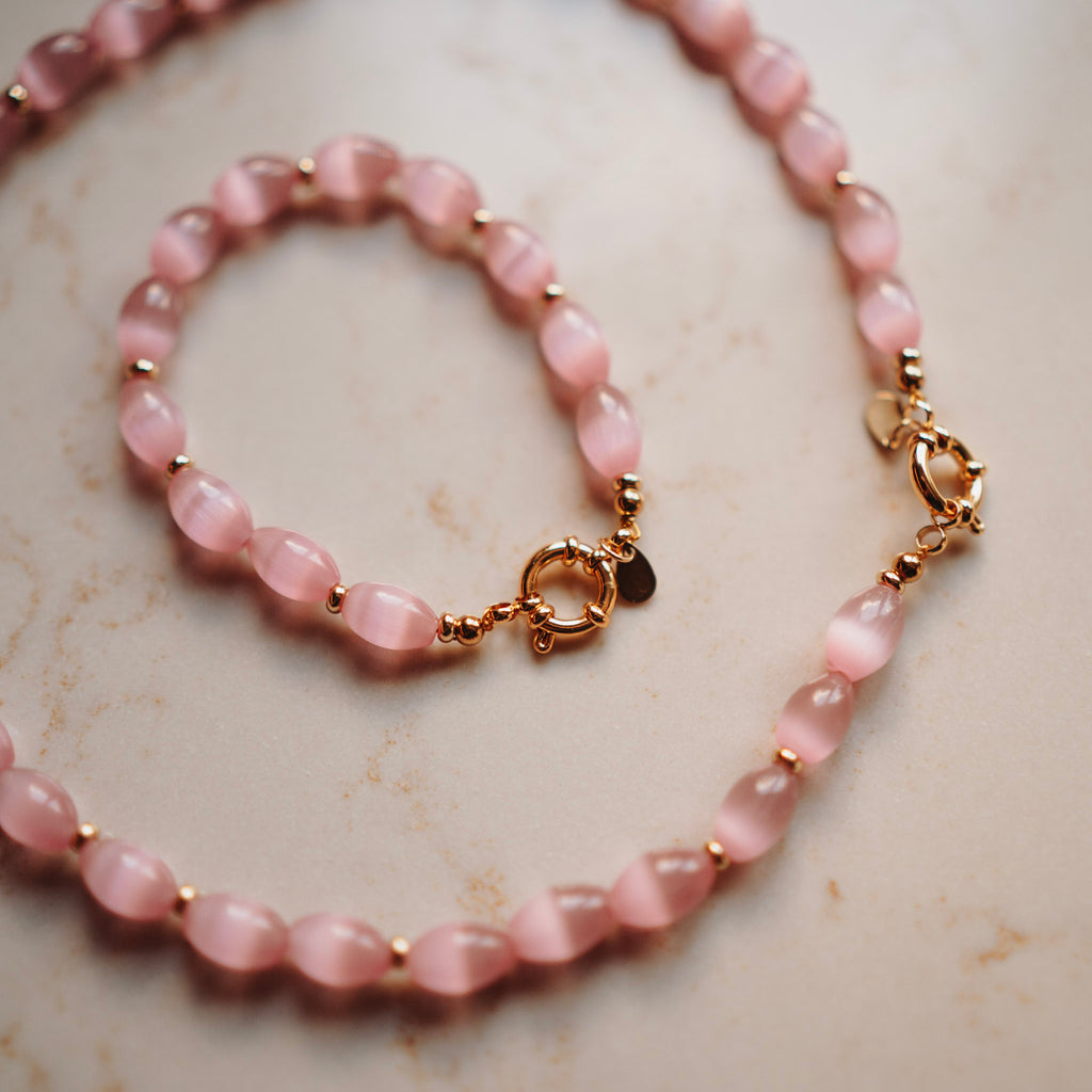 Collier Katinka - roze cateye effect
