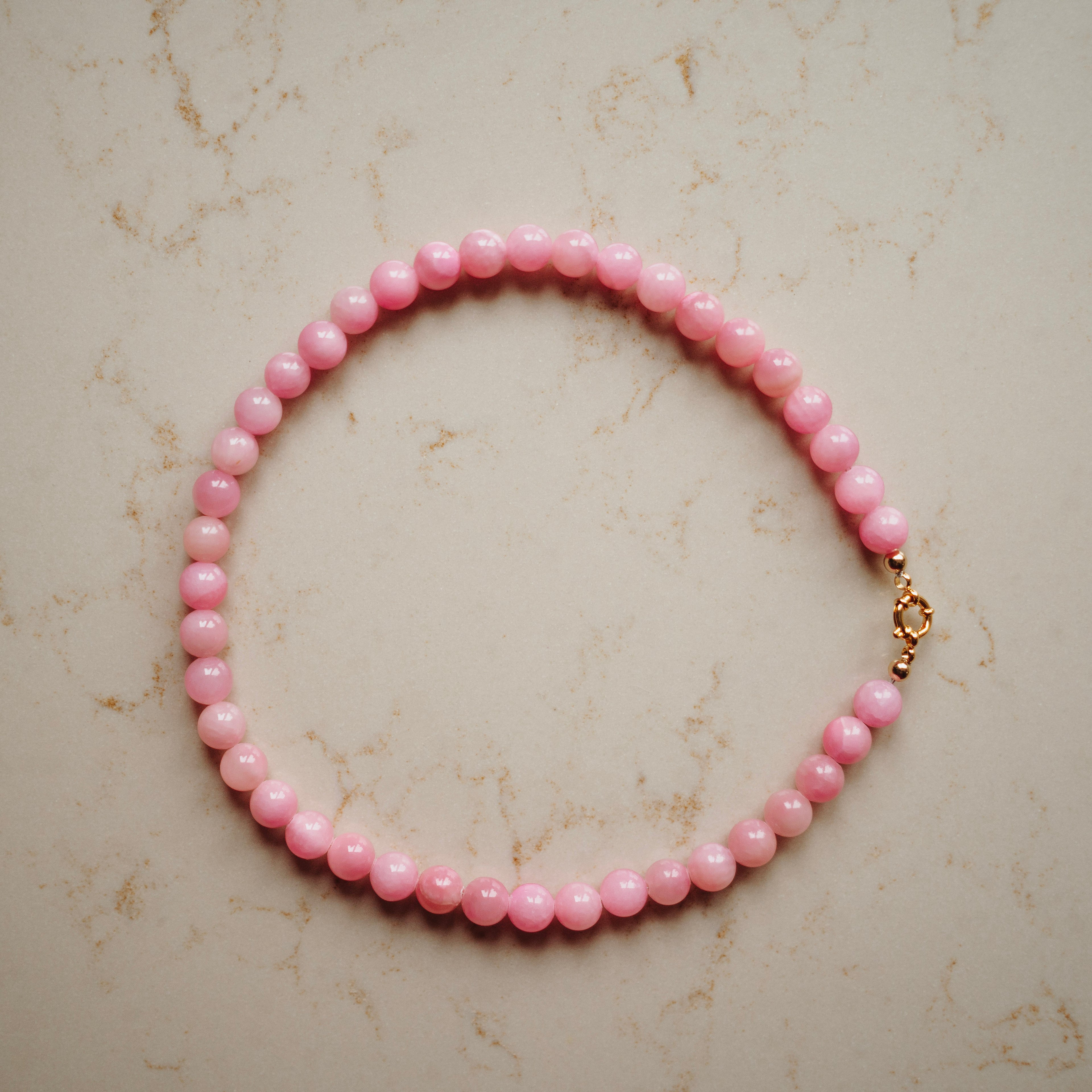 Collier Echte Jade - Rond Roze