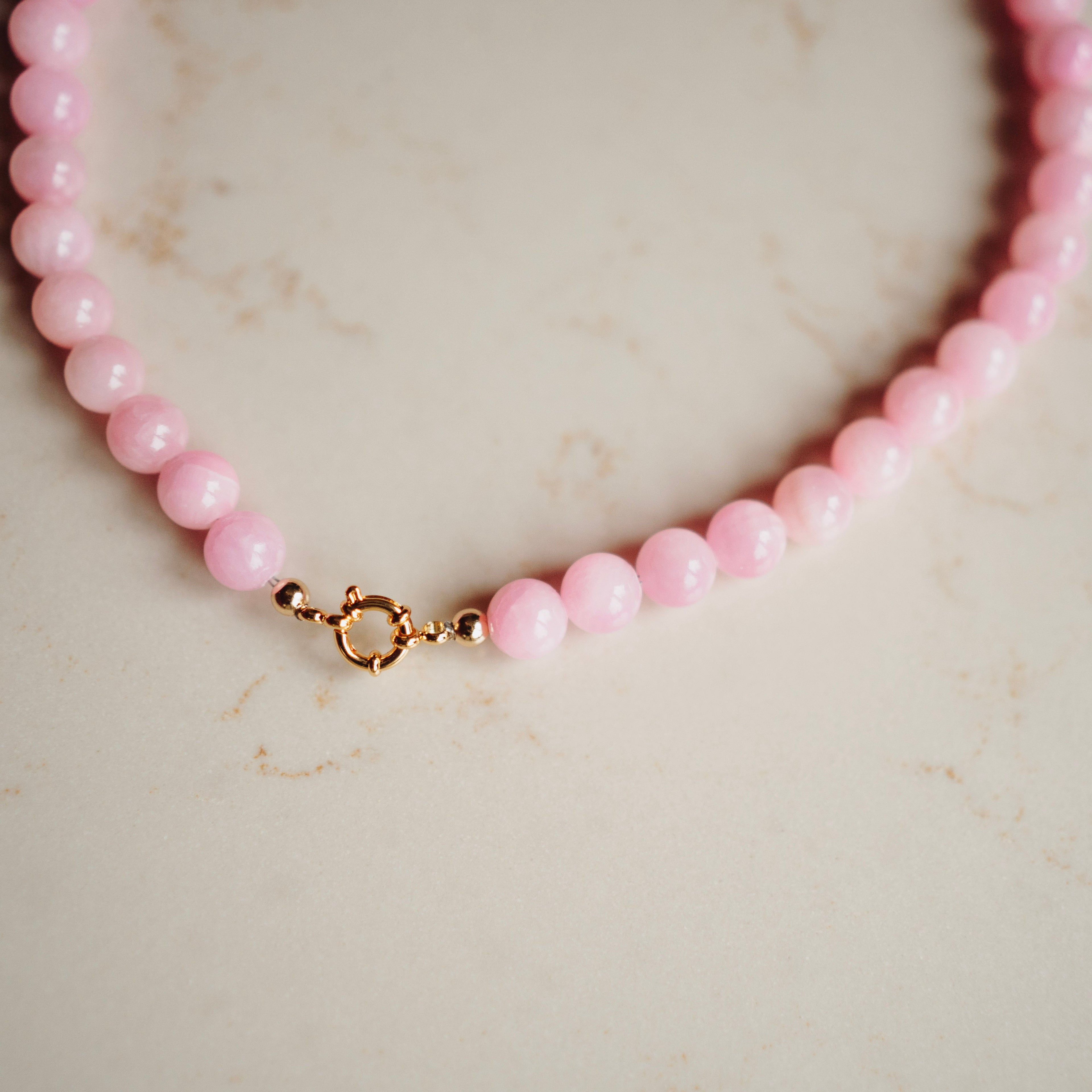 Collier Echte Jade - Rond Roze