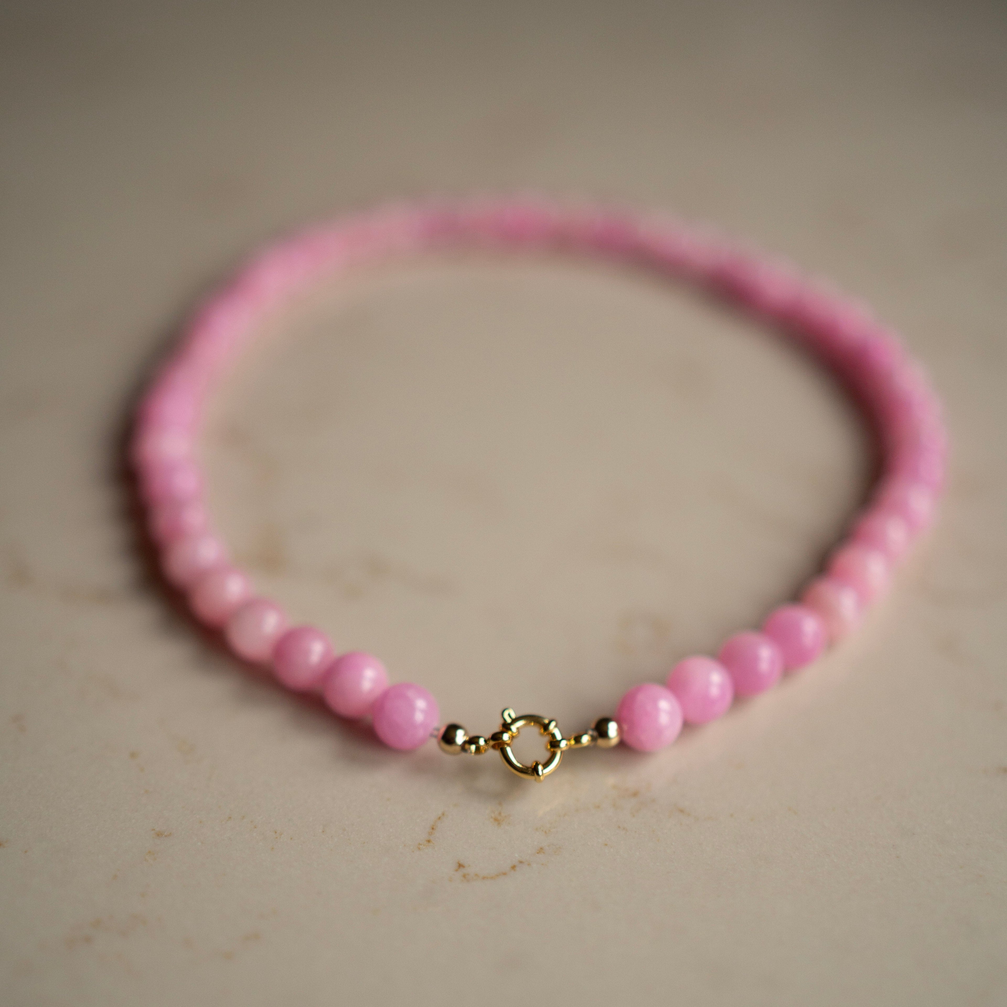 Collier Echte Jade - Rond Roze