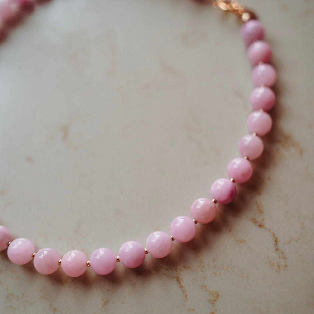 Collier Echte Jade - Rond Lila - met vergulde kralen