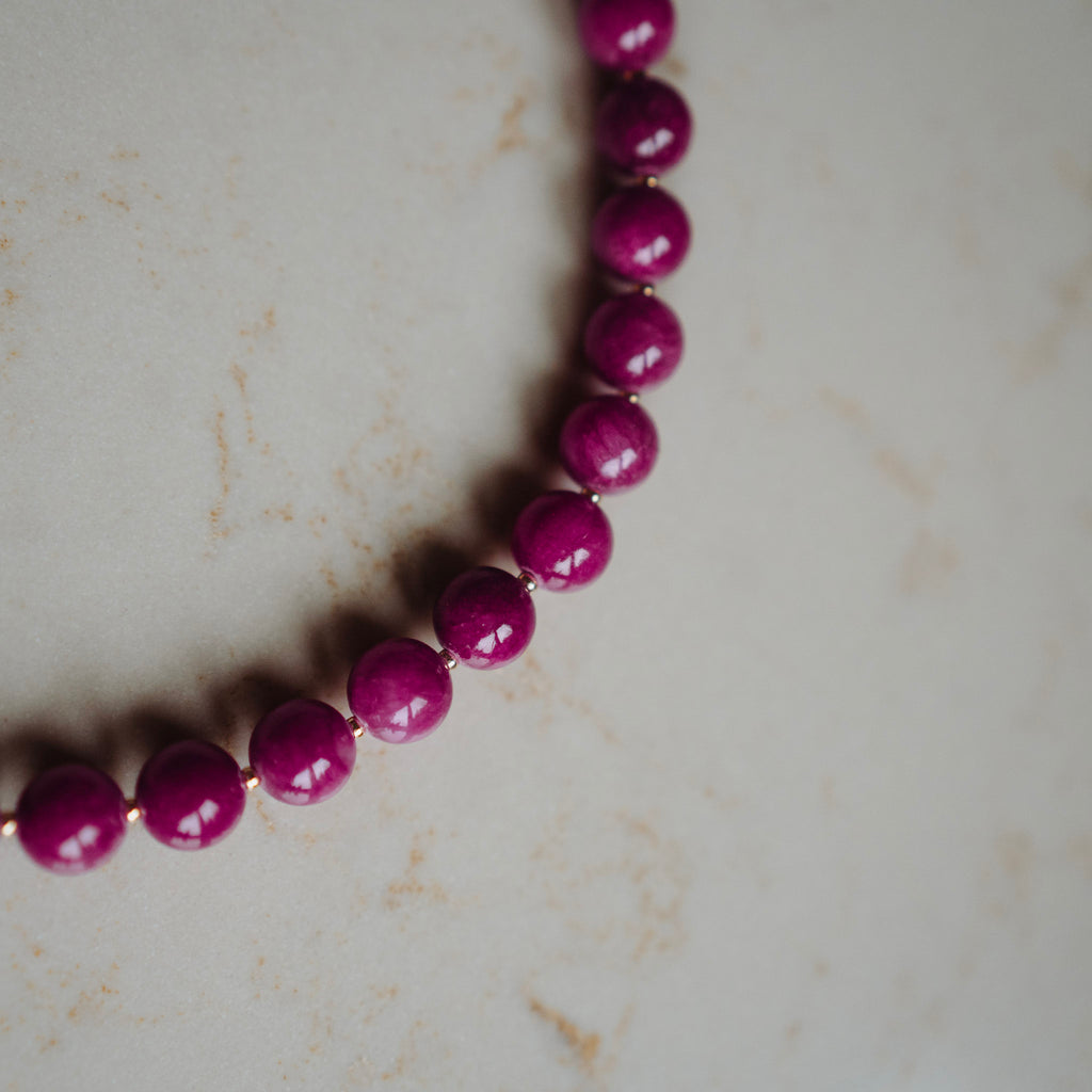 Collier Echte Jade - Rond Cyclaam - met vergulde kralen