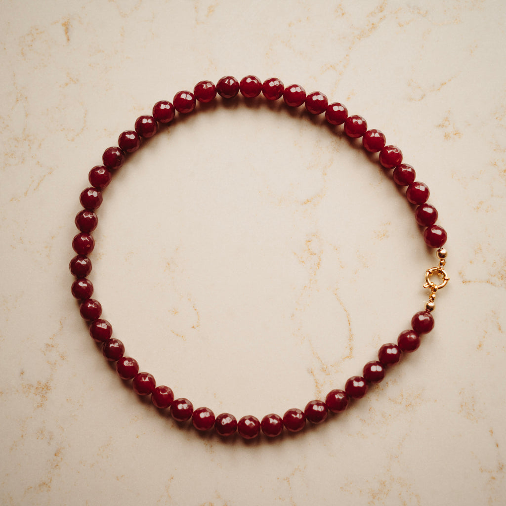 Collier Dirkje – echt jade - Rond Facet Cerise
