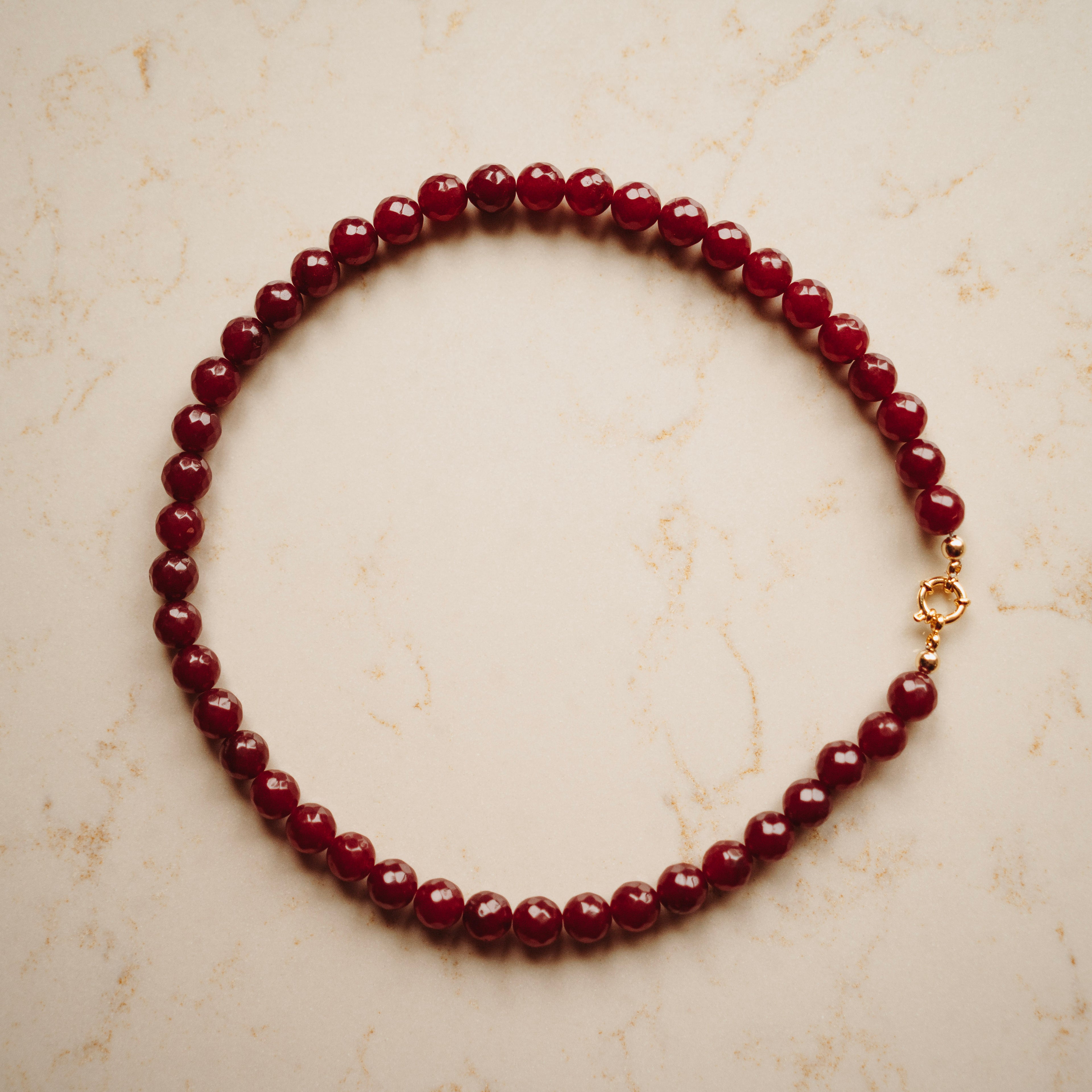 Collier Dirkje – echt jade - Rond Facet Cerise