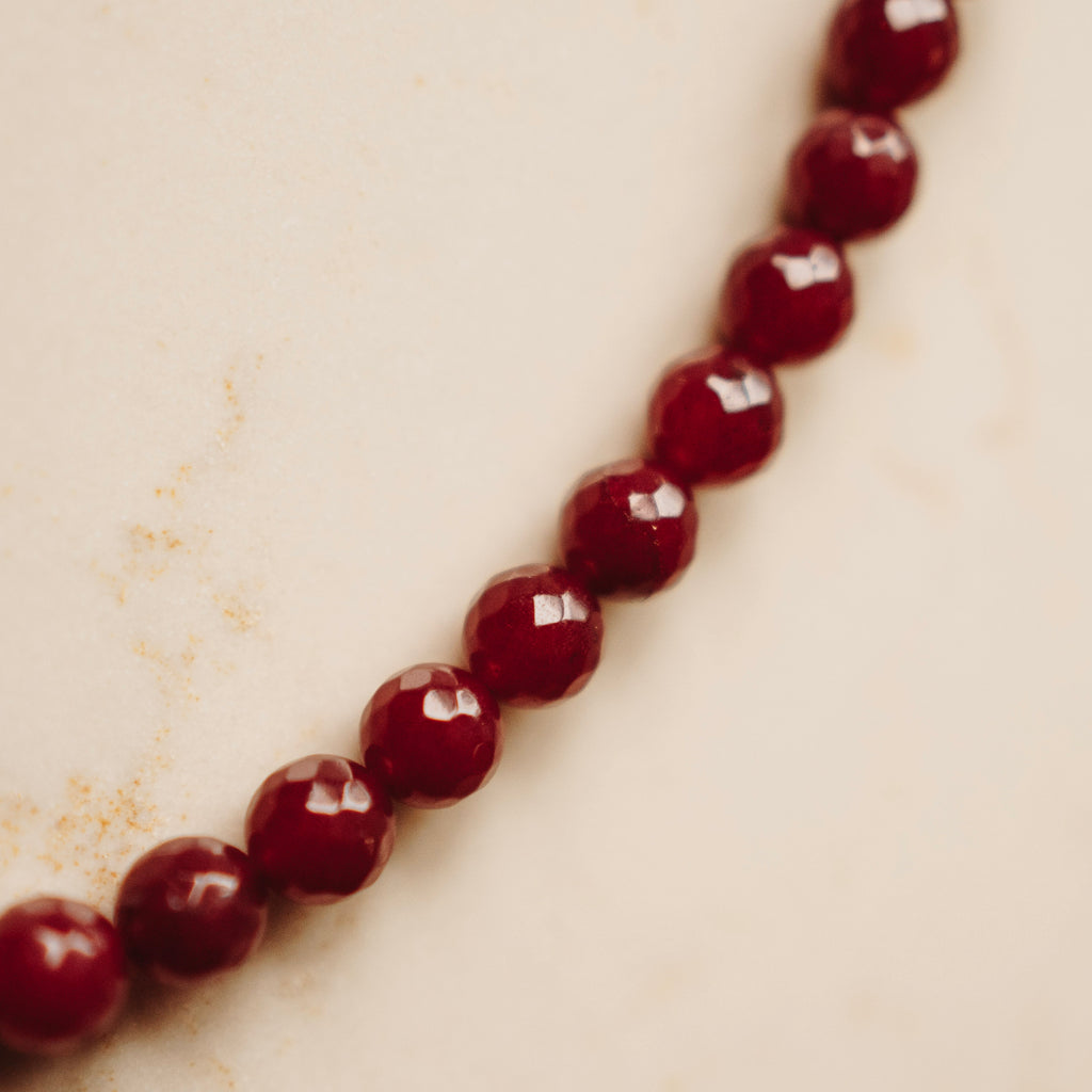 Collier Dirkje – echt jade - Rond Facet Cerise