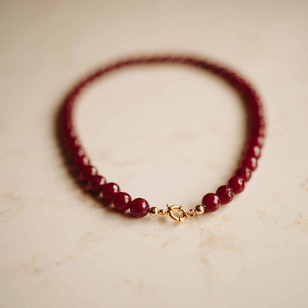 Collier Dirkje – echt jade - Rond Facet Cerise