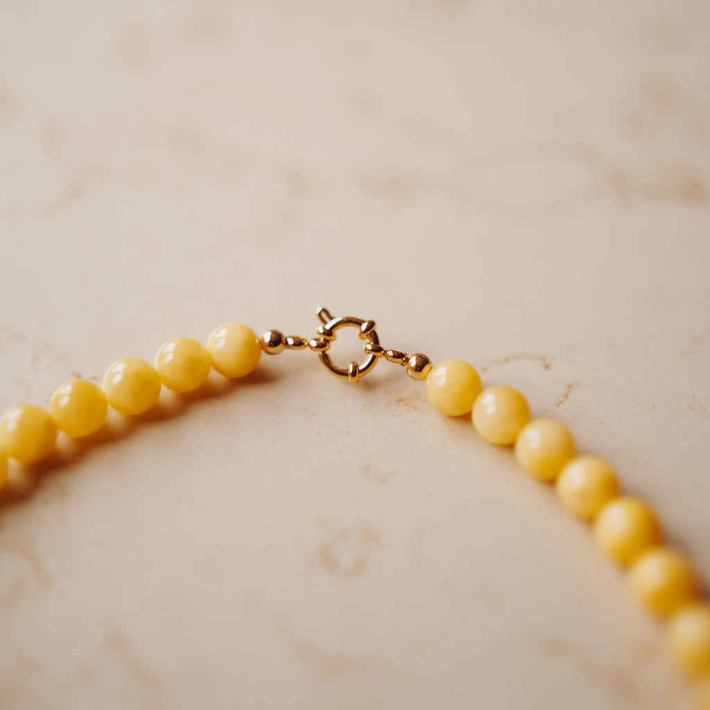 Collier Echte Jade - Rond Zonnebloem Geel