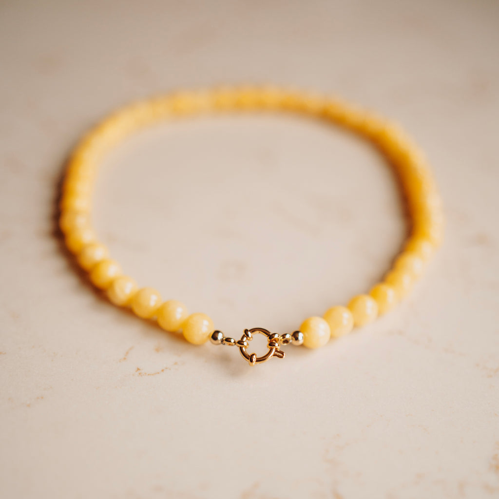 Collier Echte Jade - Rond Zonnebloem Geel