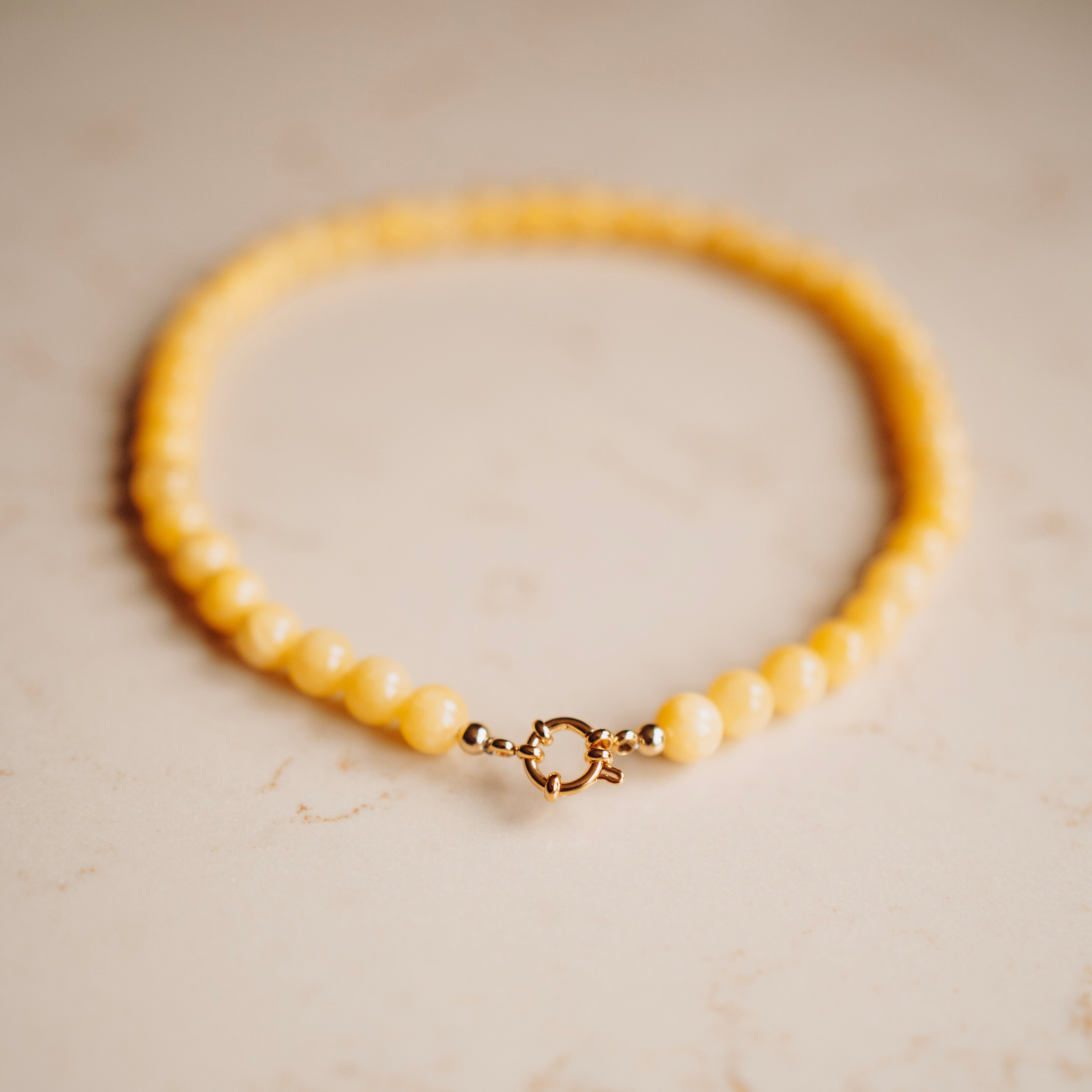 Collier Echte Jade - Rond Zonnebloem Geel