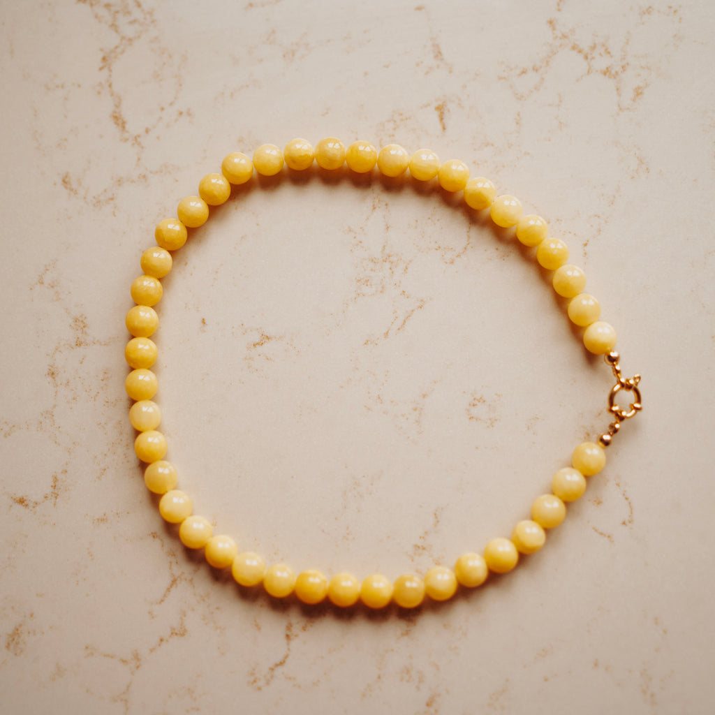 Collier Echte Jade - Rond Zonnebloem Geel