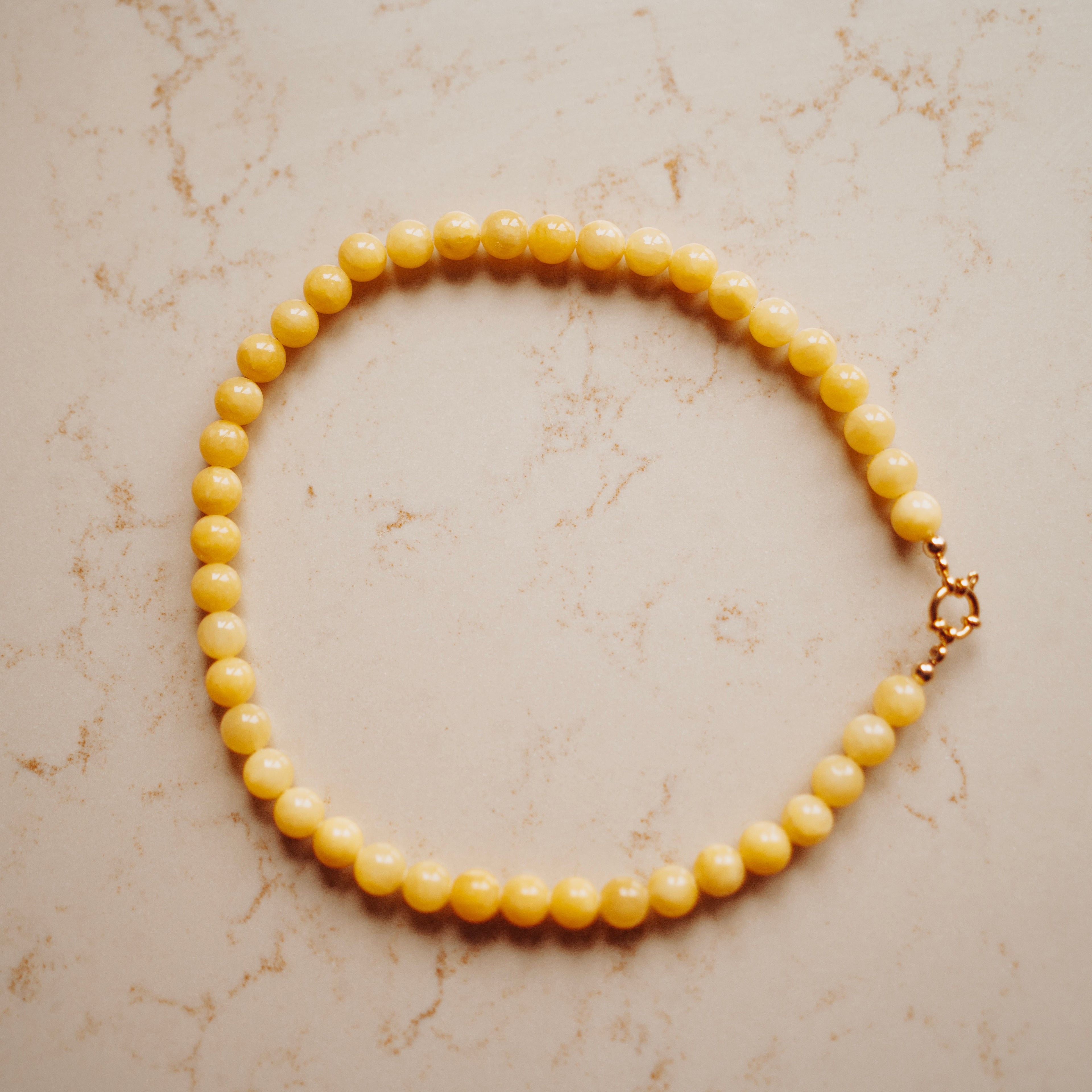 Collier Echte Jade - Rond Zonnebloem Geel