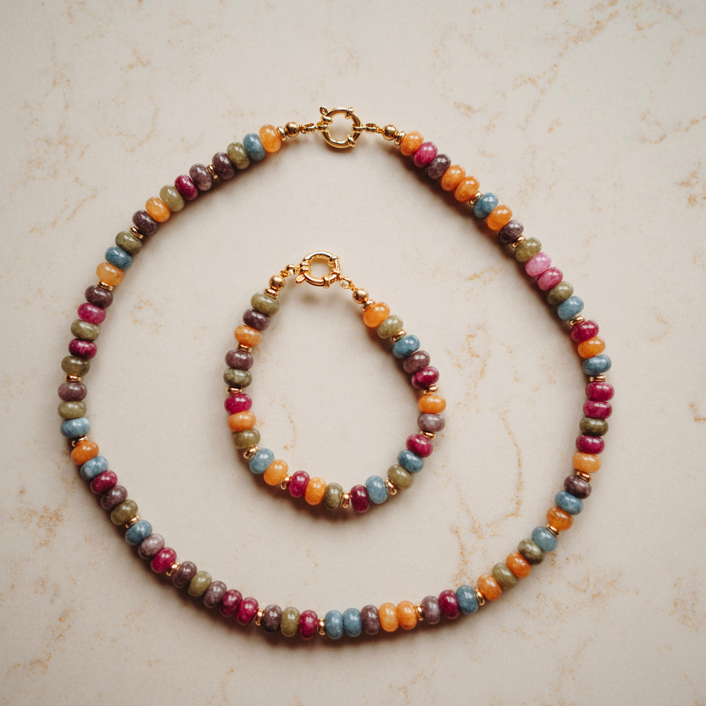 Collier Norah - Echte Jade - Multicolor rondel