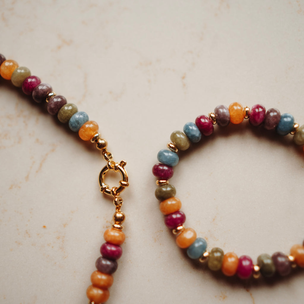 Collier Norah - Echte Jade - Multicolor rondel