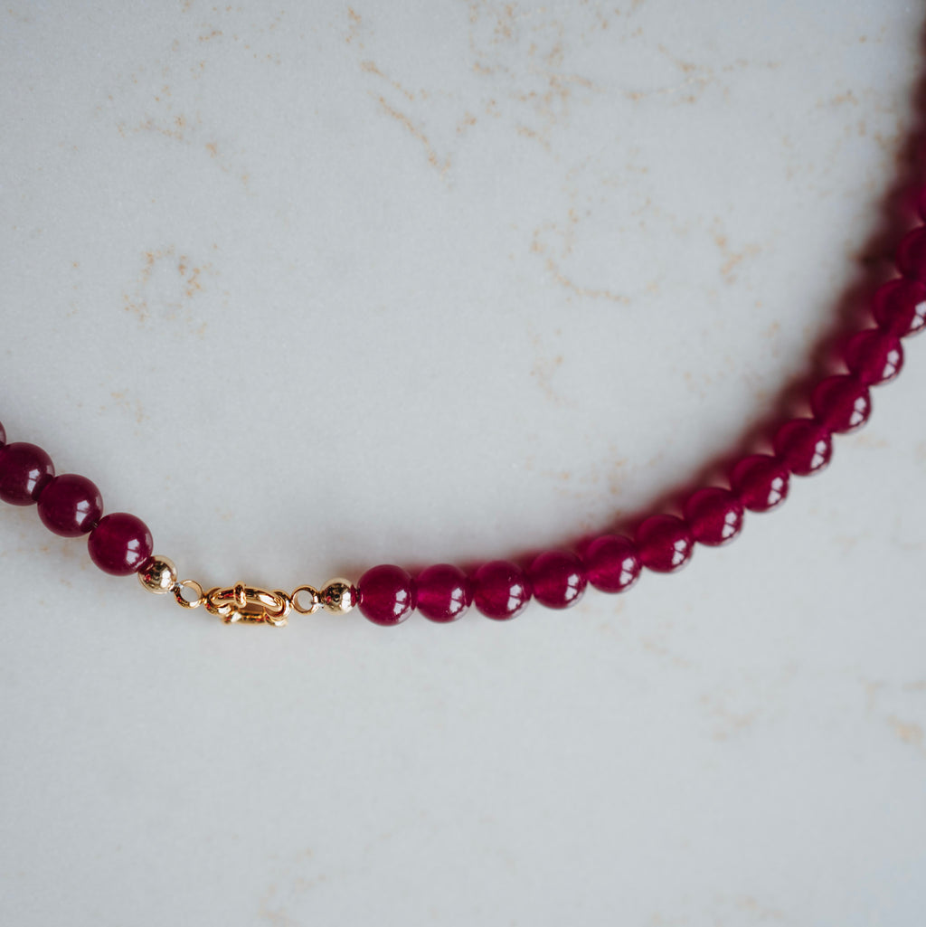 Collier Echte Jade - Rond Magenta