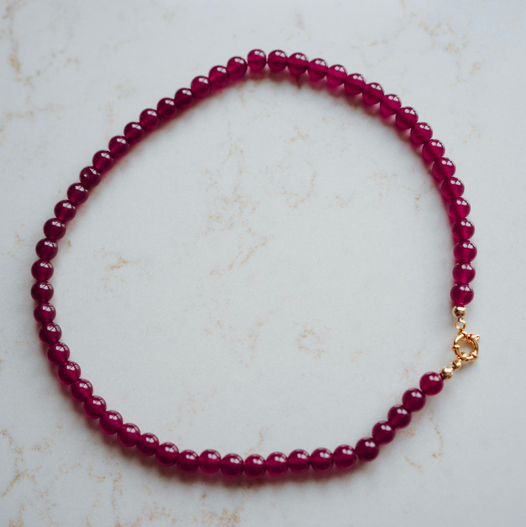Collier Echte Jade - Rond Magenta