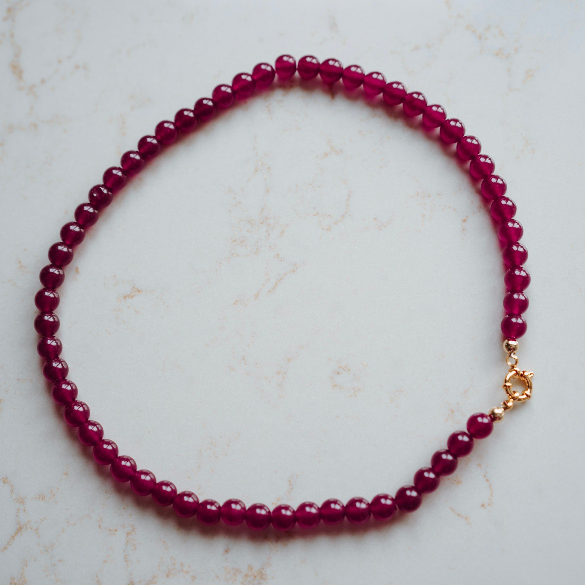 Collier Echte Jade - Rond Magenta