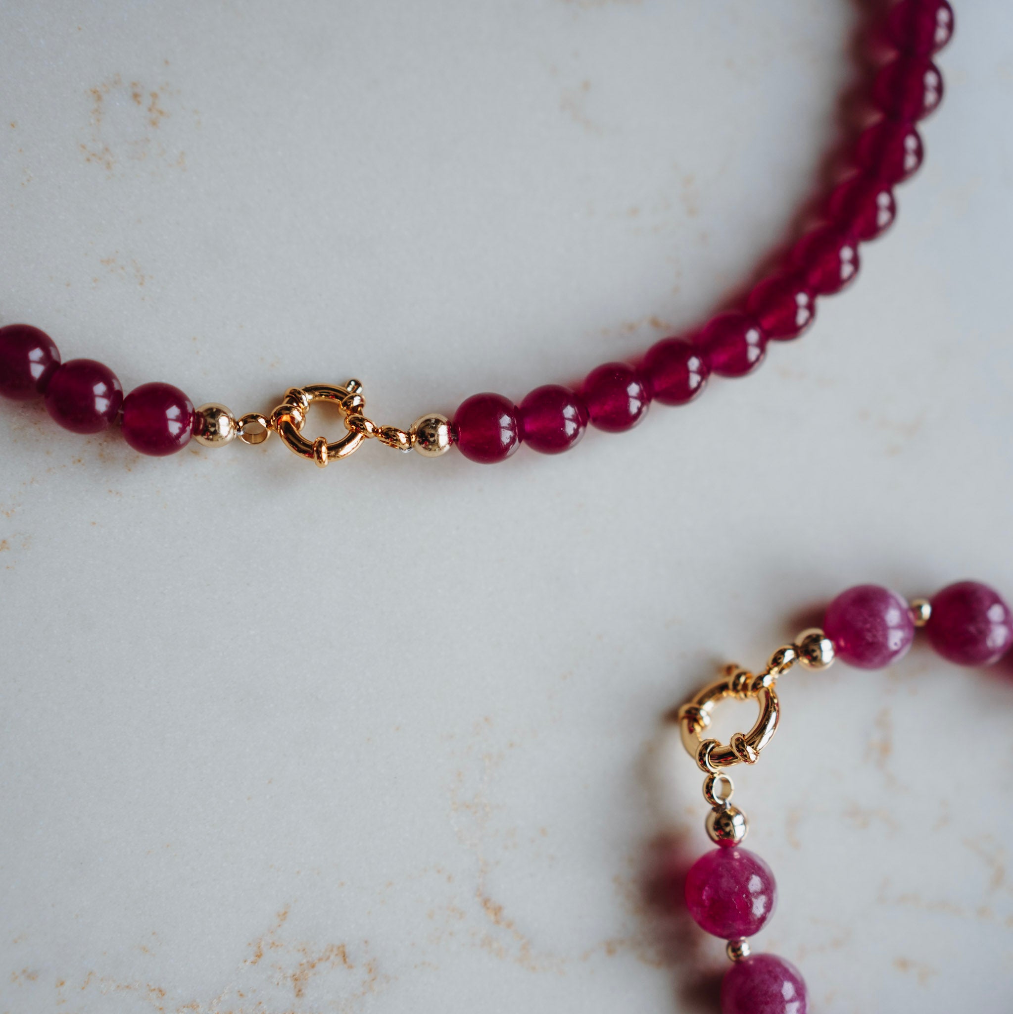 Collier Echte Jade - Rond Magenta