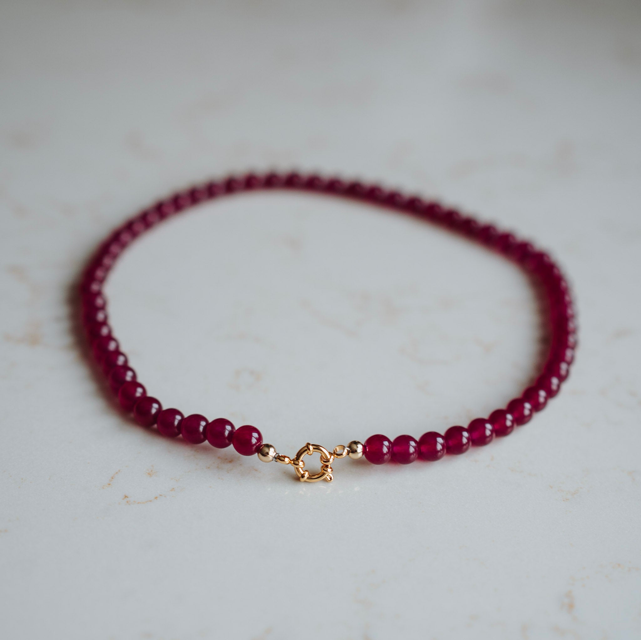 Collier Echte Jade - Rond Magenta
