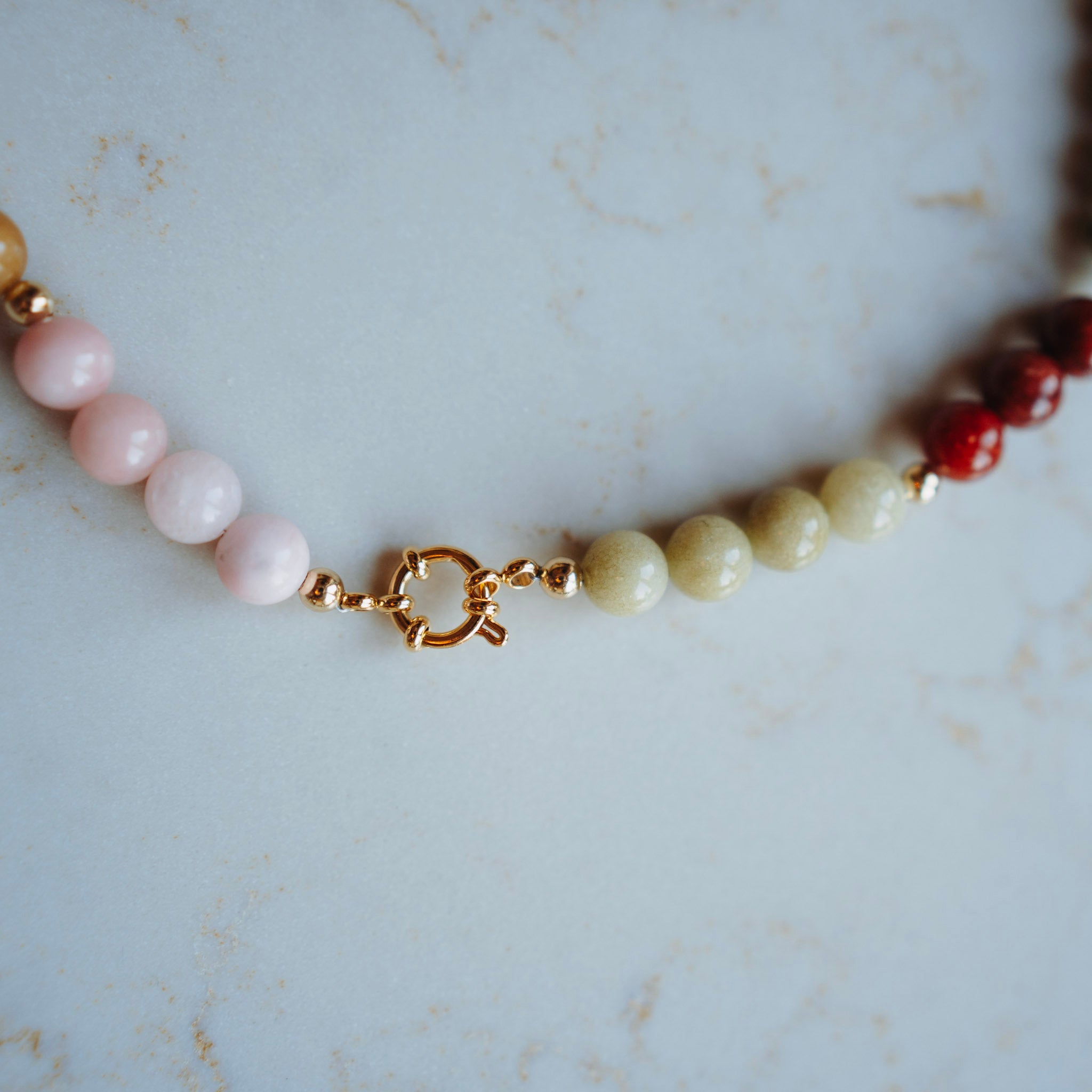 Collier Echte Jade - Rond Multicolor met kraal