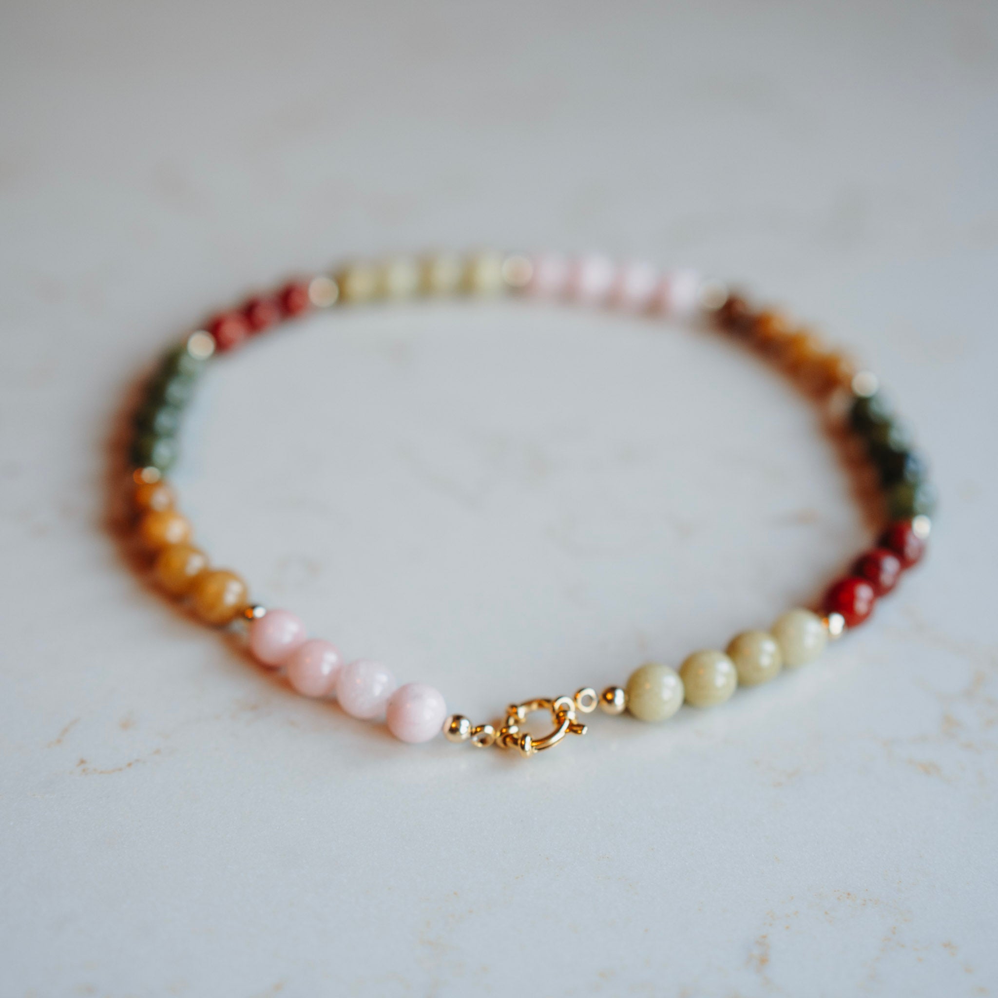 Collier Echte Jade - Rond Multicolor met kraal