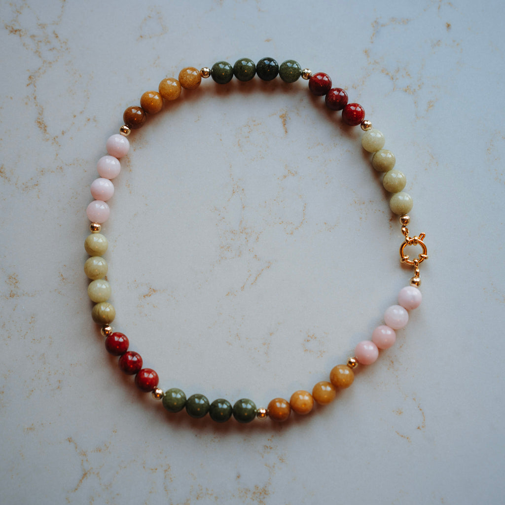 Collier Echte Jade - Rond Multicolor met kraal