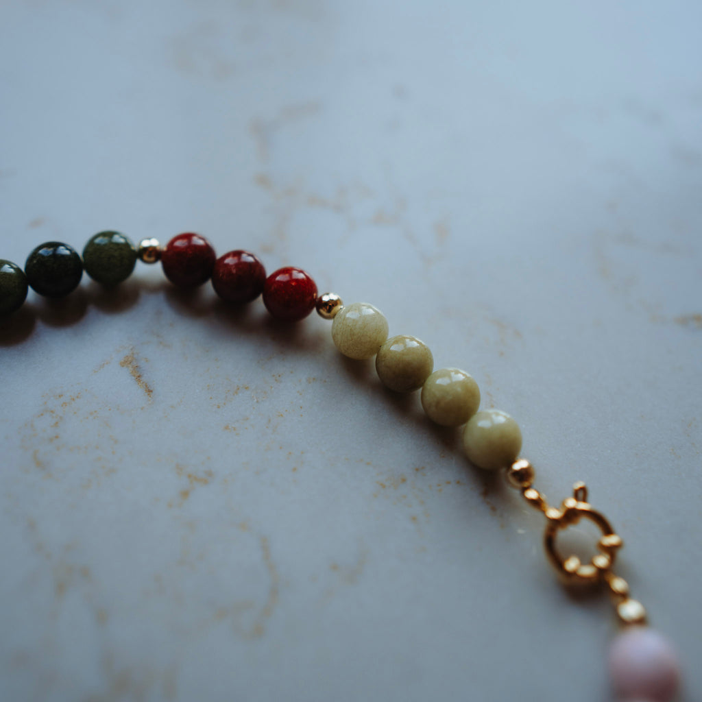 Collier Echte Jade - Rond Multicolor met kraal