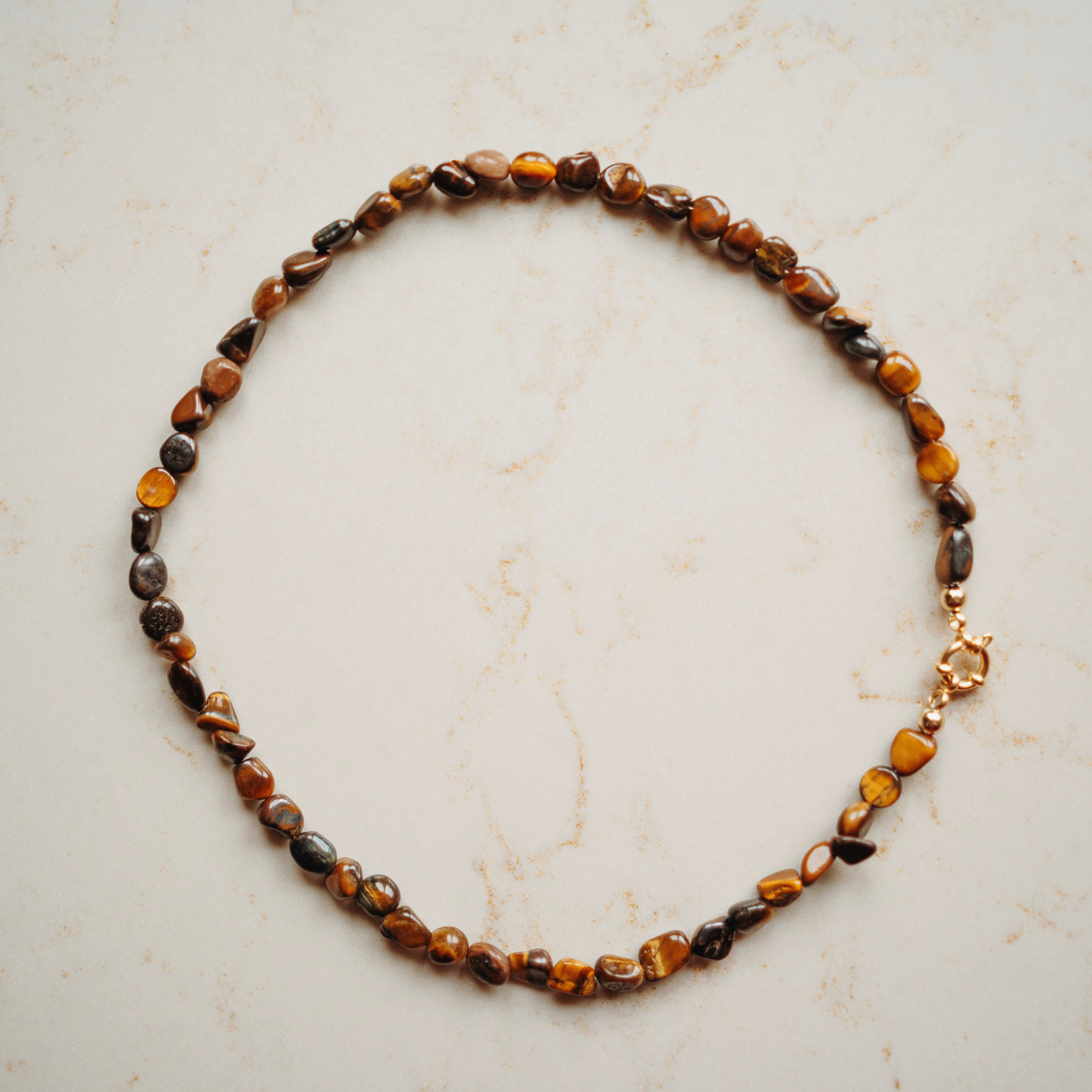 Collier Edelsteen Leah - Tijgeroog pebble bruin