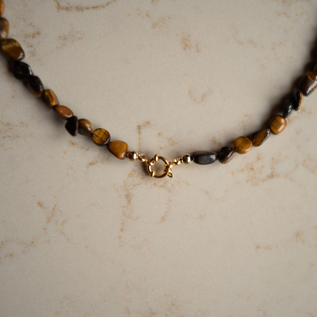 Collier Edelsteen Leah - Tijgeroog pebble bruin