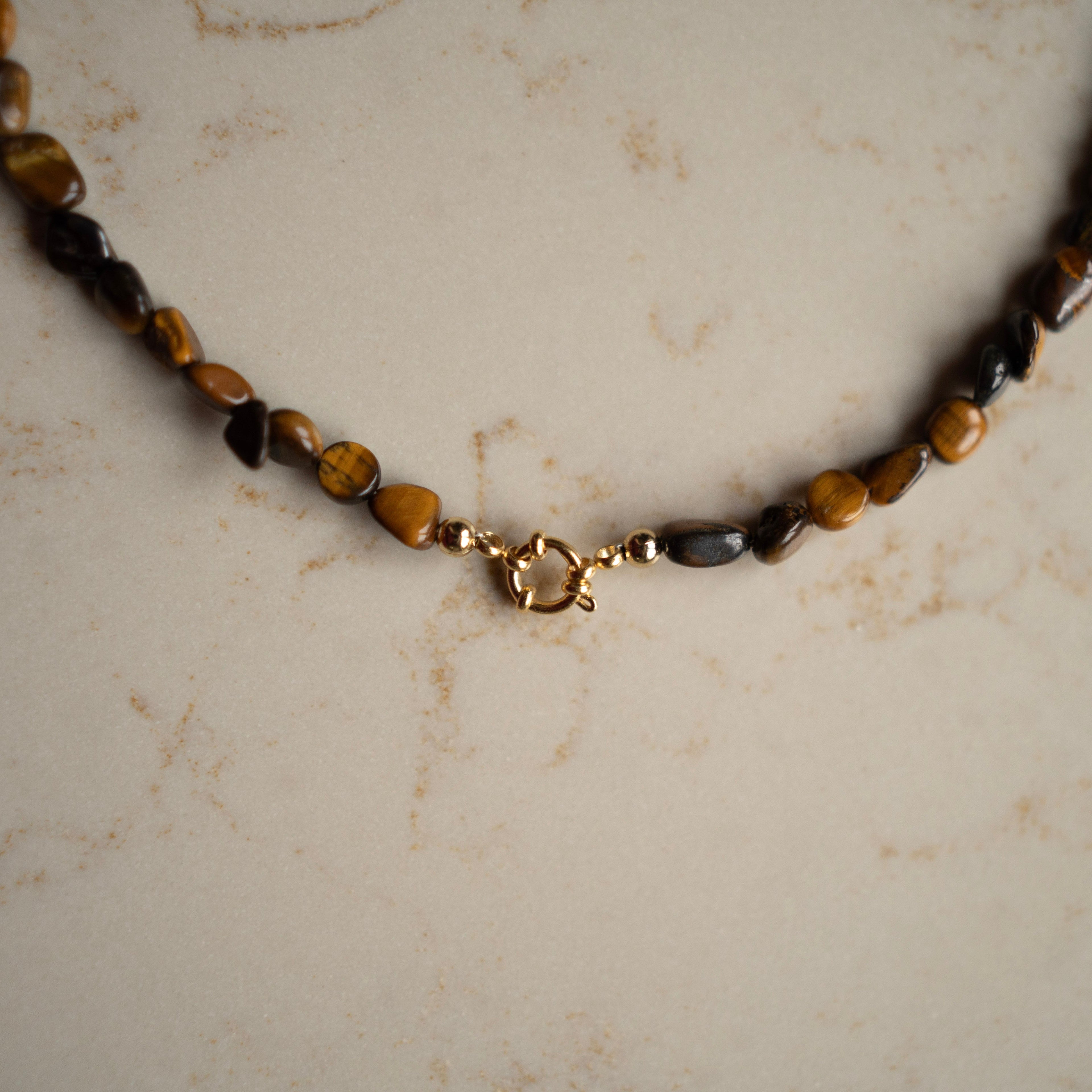 Collier Edelsteen Leah - Tijgeroog pebble bruin