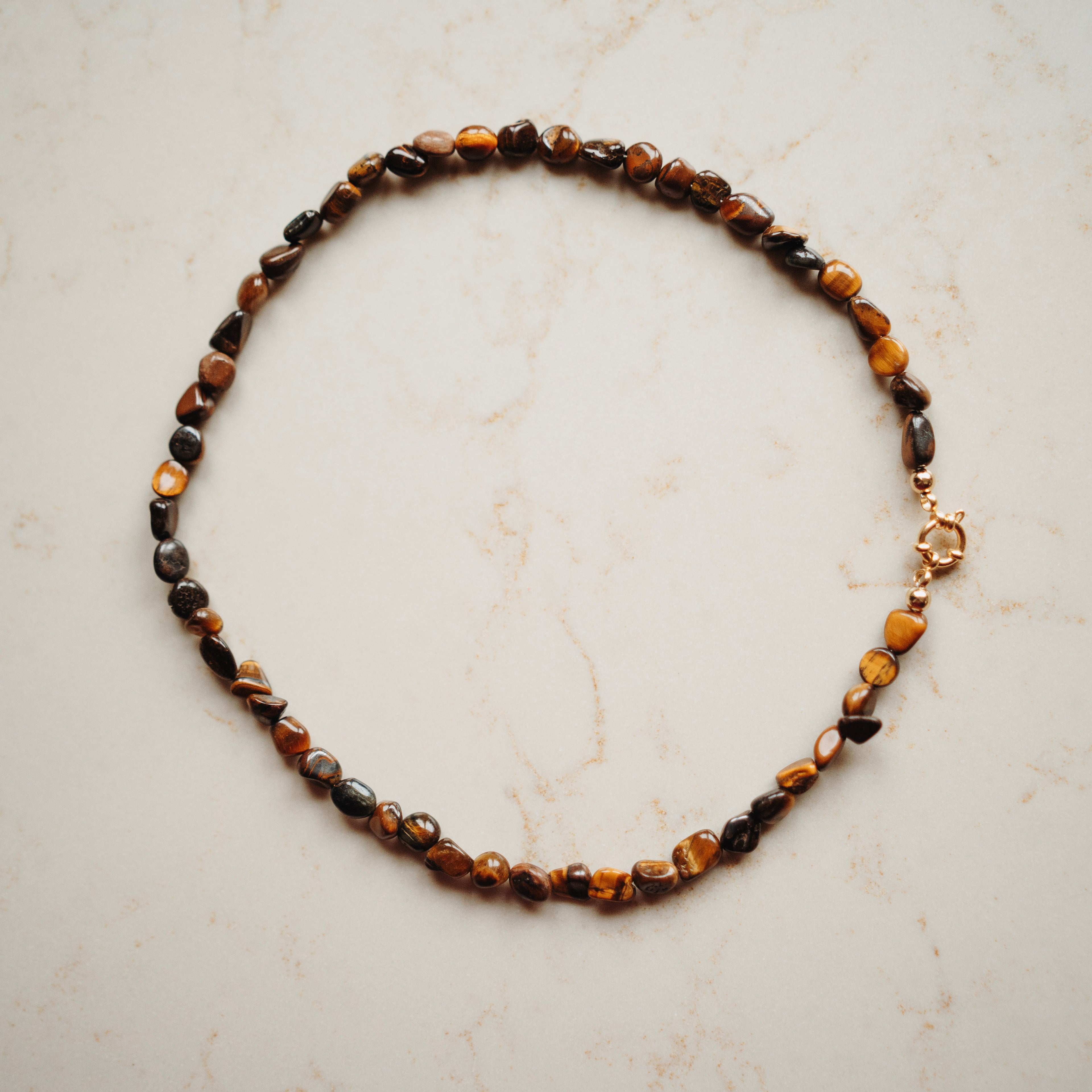 Collier Edelsteen Leah - Tijgeroog pebble bruin