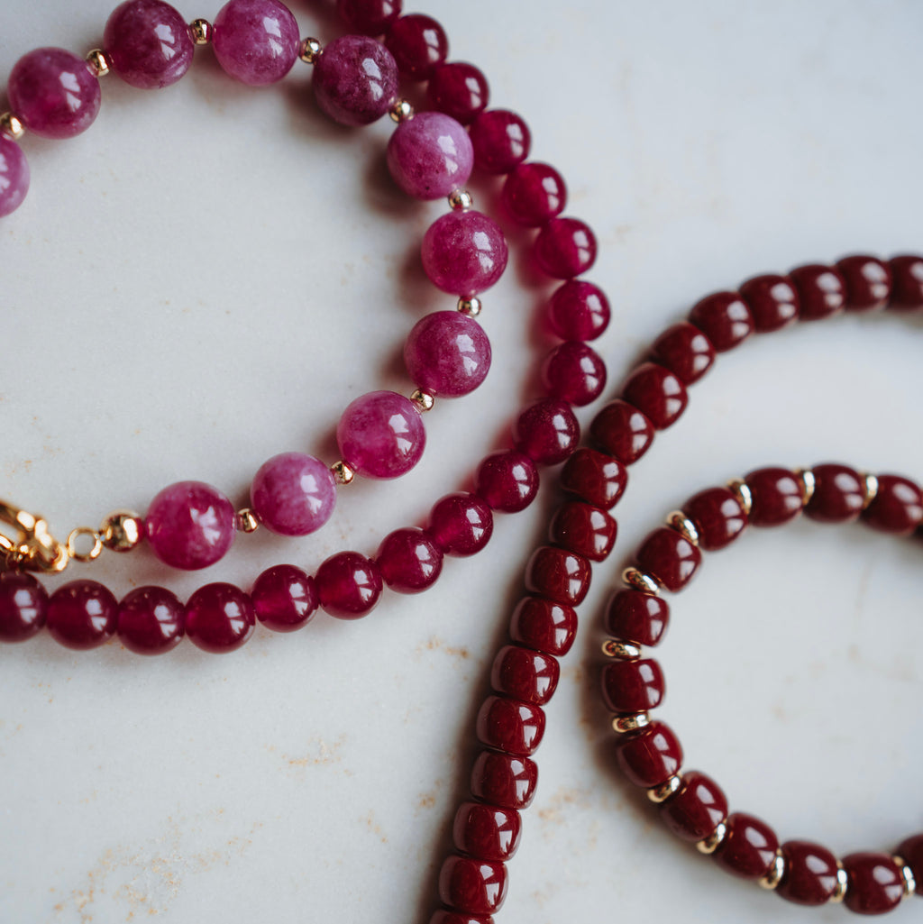 armband Echte Jade - Rond Cyclaam - met vergulde kralen