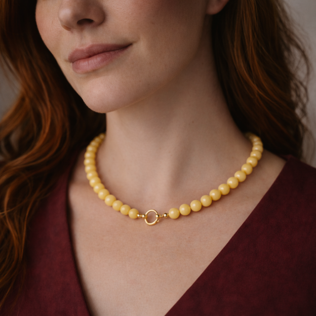 Collier Echte Jade - Rond Zonnebloem Geel